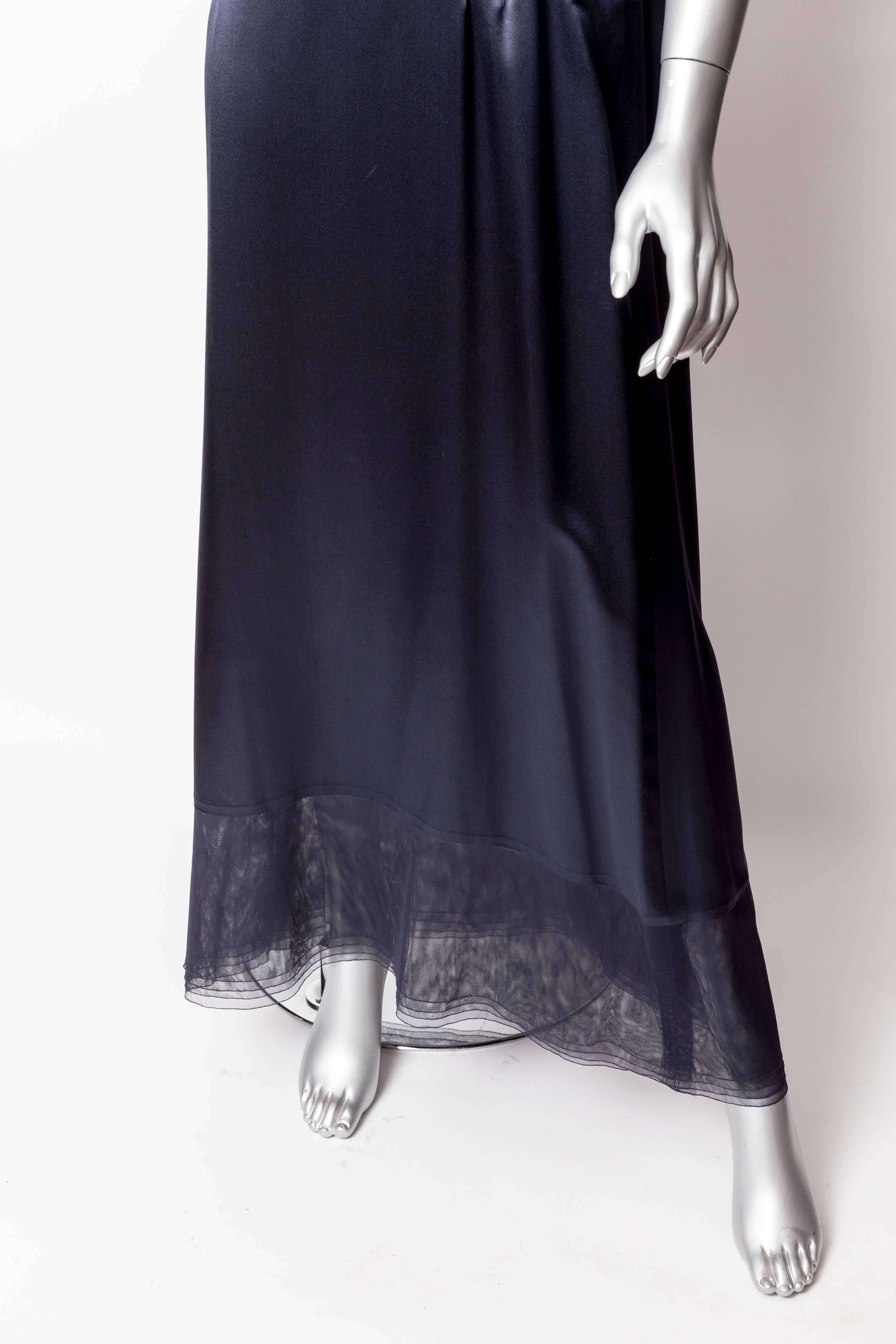 Chanel Dark Blue Silk and Tulle Long Dress with Kimono Style Jacket  For Sale 3