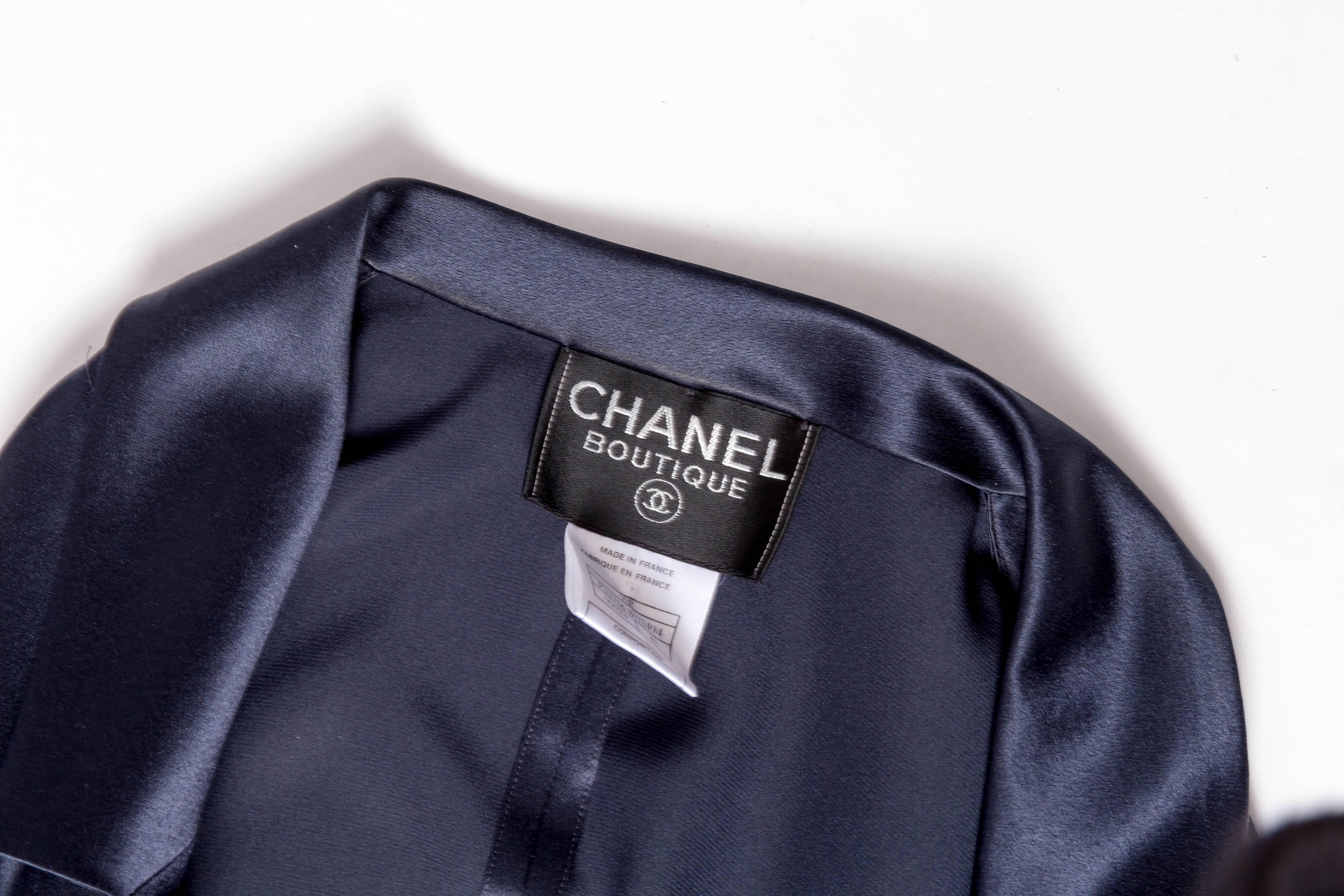 Chanel Dark Blue Silk and Tulle Long Dress with Kimono Style Jacket  For Sale 2