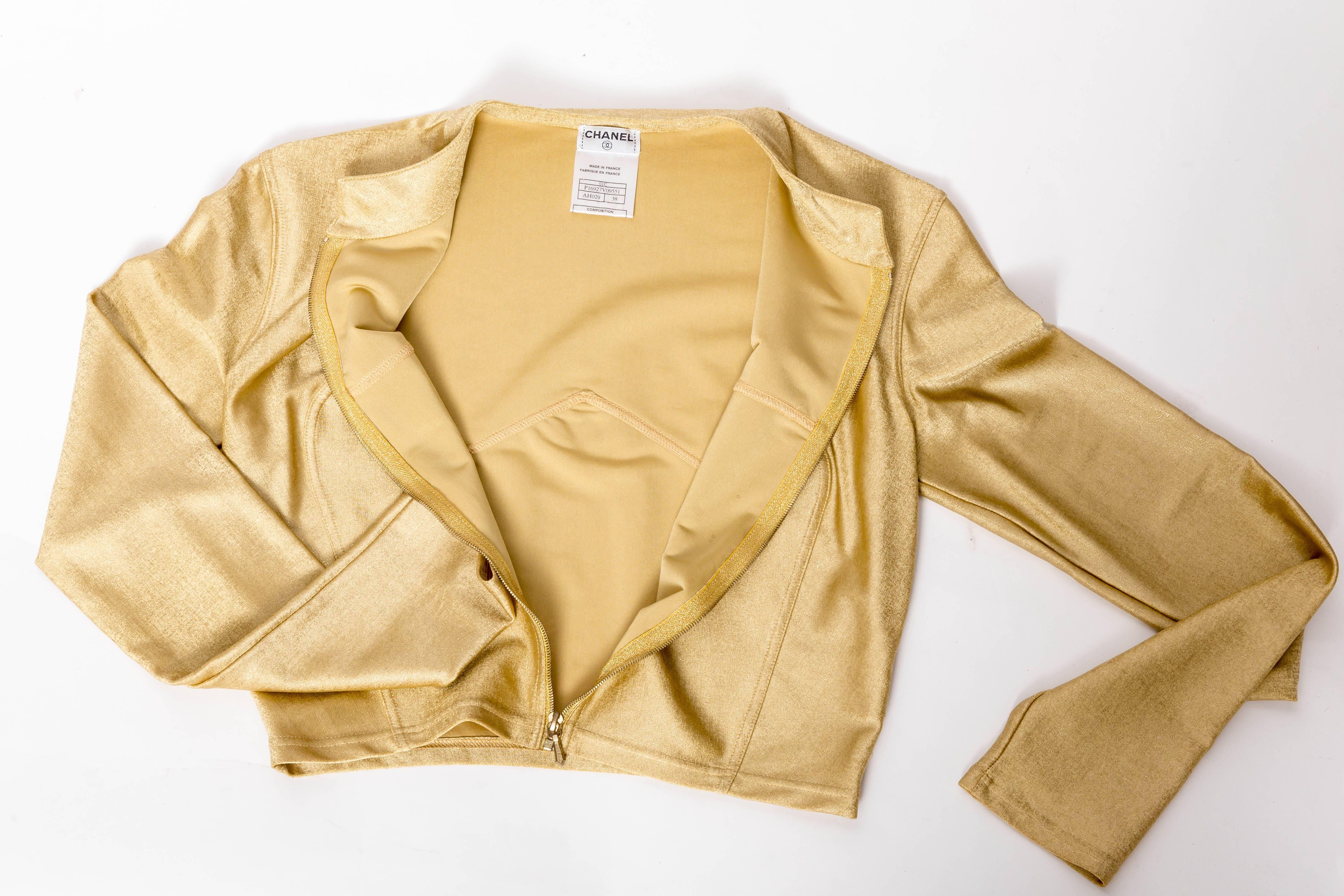 Vintage Chanel Gold Cropped Zip Top - Size 38 In Good Condition In Westhampton Beach, NY