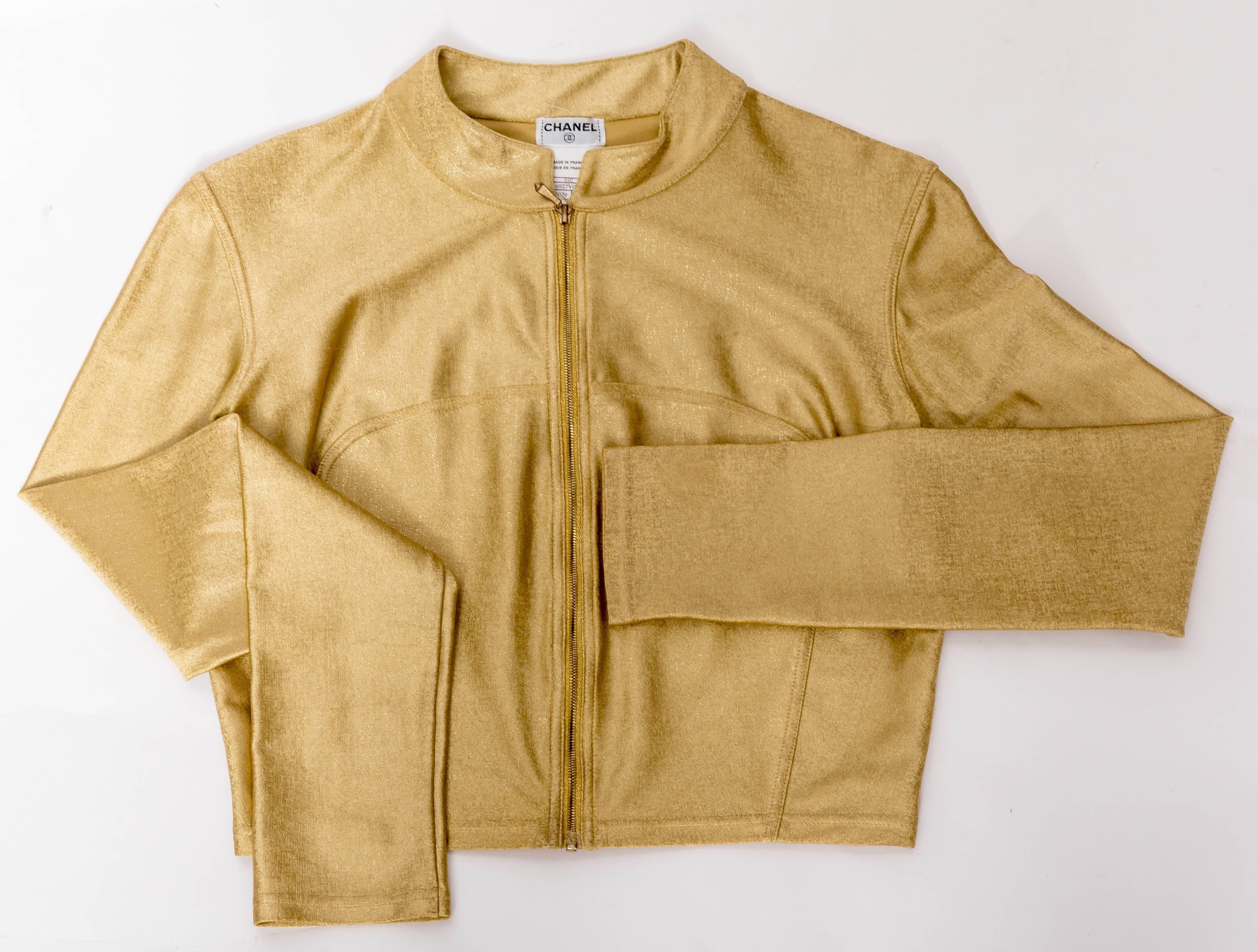 Vintage Chanel Gold Cropped Zip Top - Size 38 2