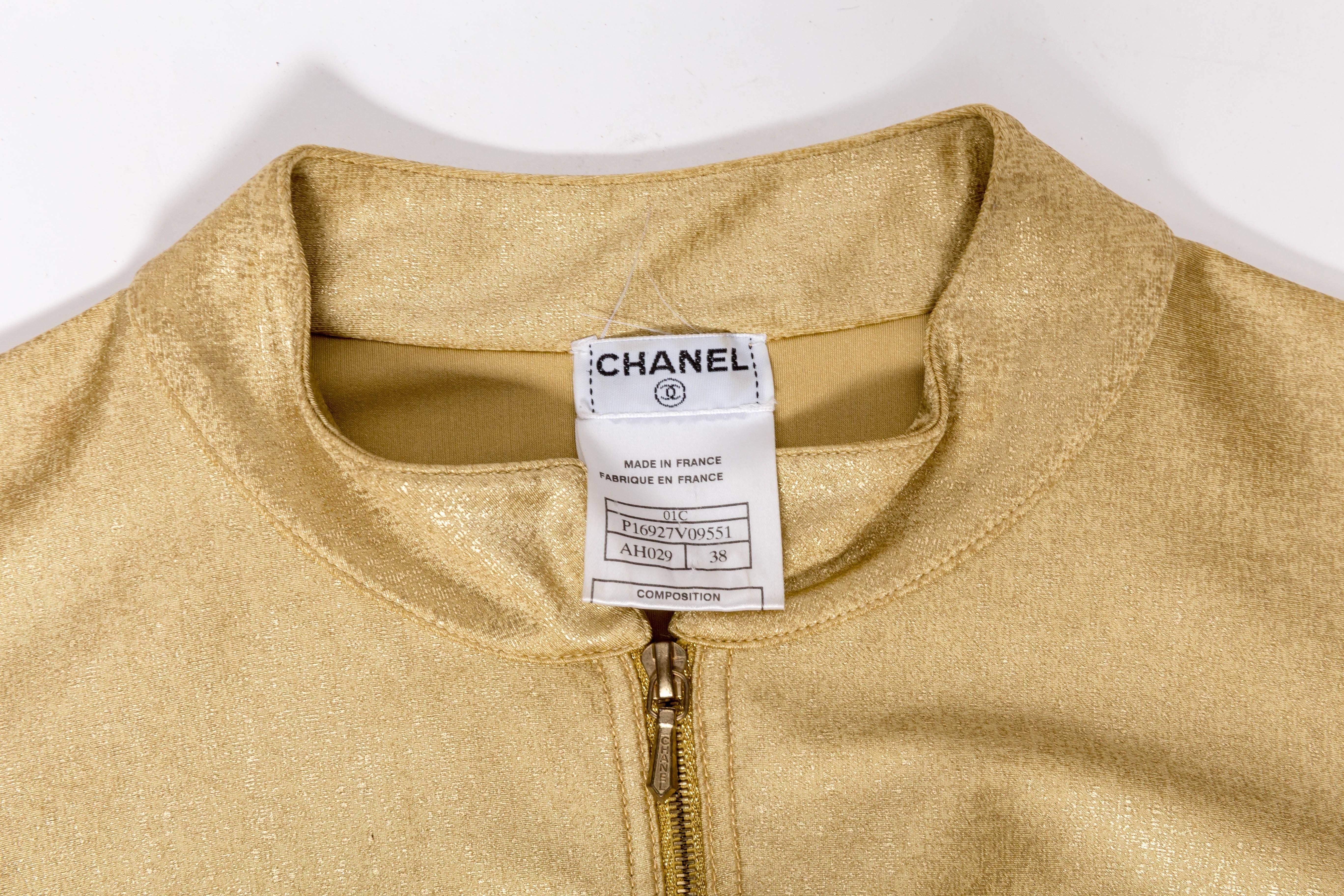 Vintage Chanel Gold Cropped Zip Top - Size 38 3