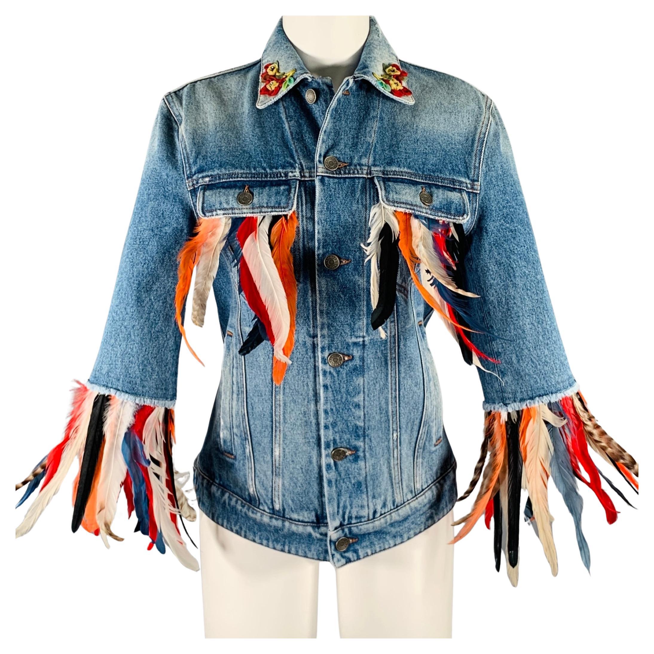 DOLCE & GABBANA Größe XS Blau Multi-Color Baumwolle Federn Denim Jacke