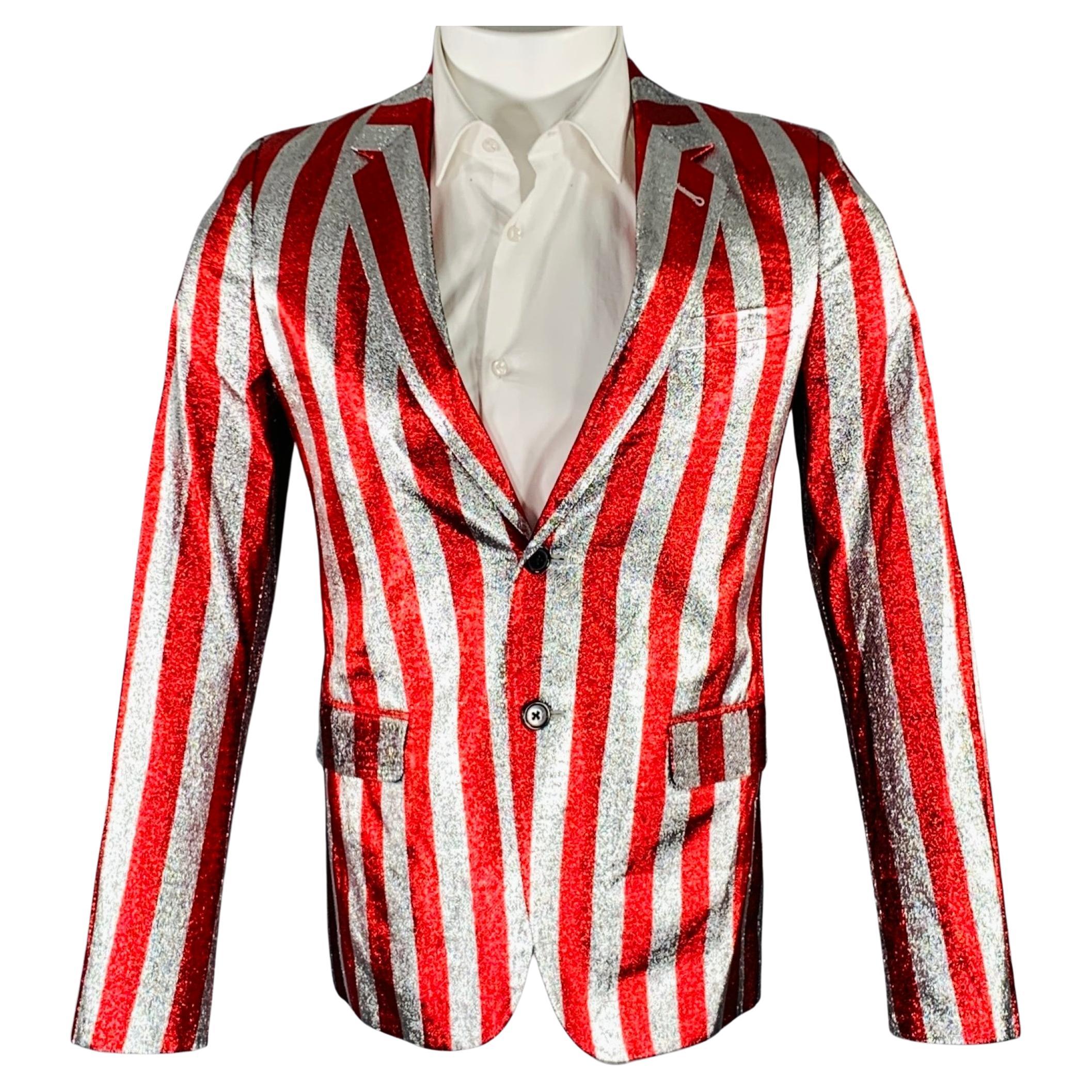 SAINT LAURENT SS15 Taille 34 Manteau de sport en viscose mélangée à rayures rouges et argentées