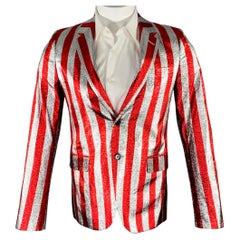 SAINT LAURENT SS15 Size 34 Red Silver Stripe Viscose Blend Sport Coat