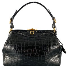 RALPH LAUREN COLLECTION Sac à main docteur en alligator noir et or