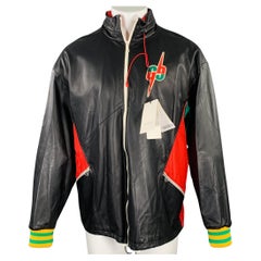 Gucci Giacca Varsity in pelle di agnello a blocchi di colore rosso nero taglia 36