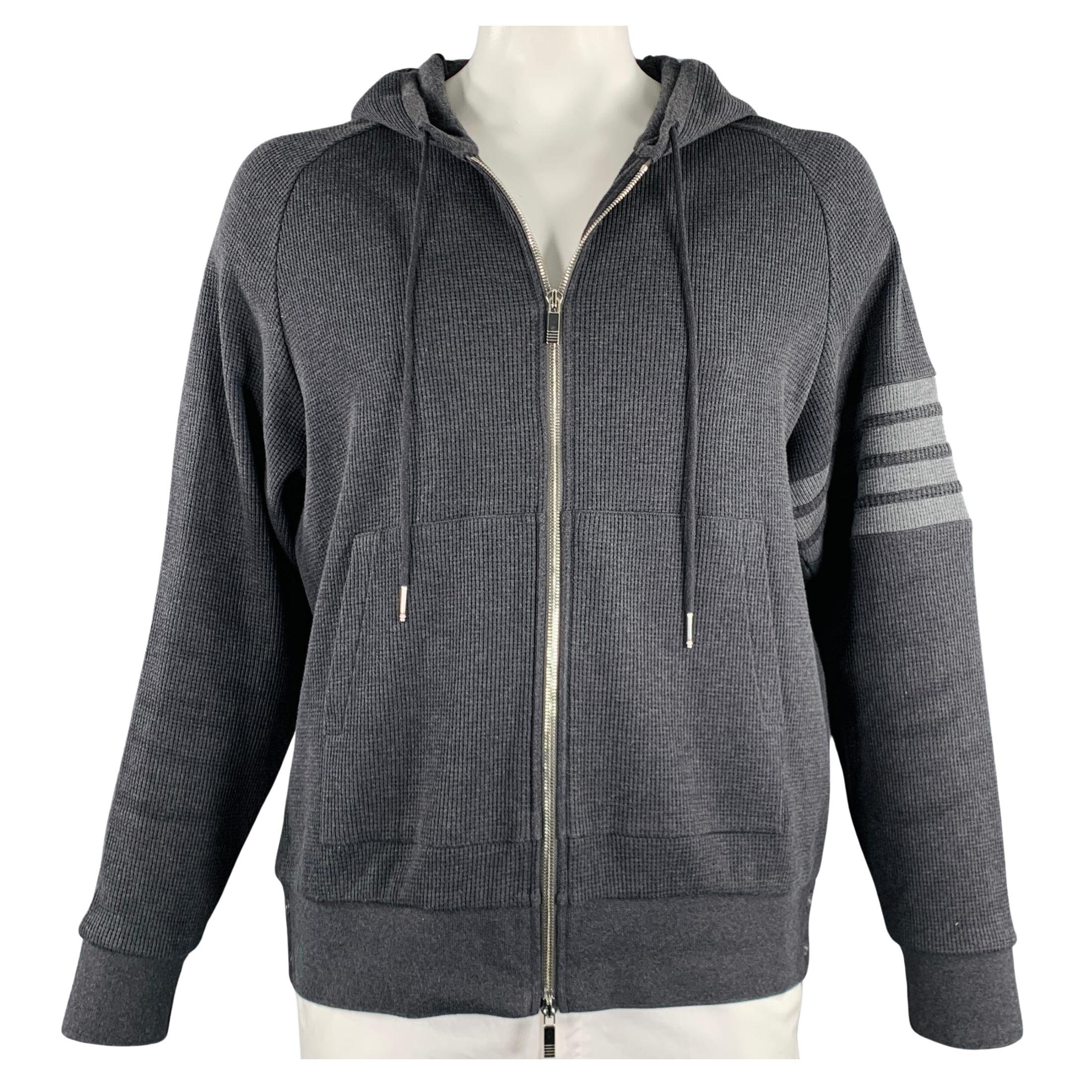 THOM BROWNE Size XXL Grey Charcoal Waffle Knit Cotton Jacket For Sale