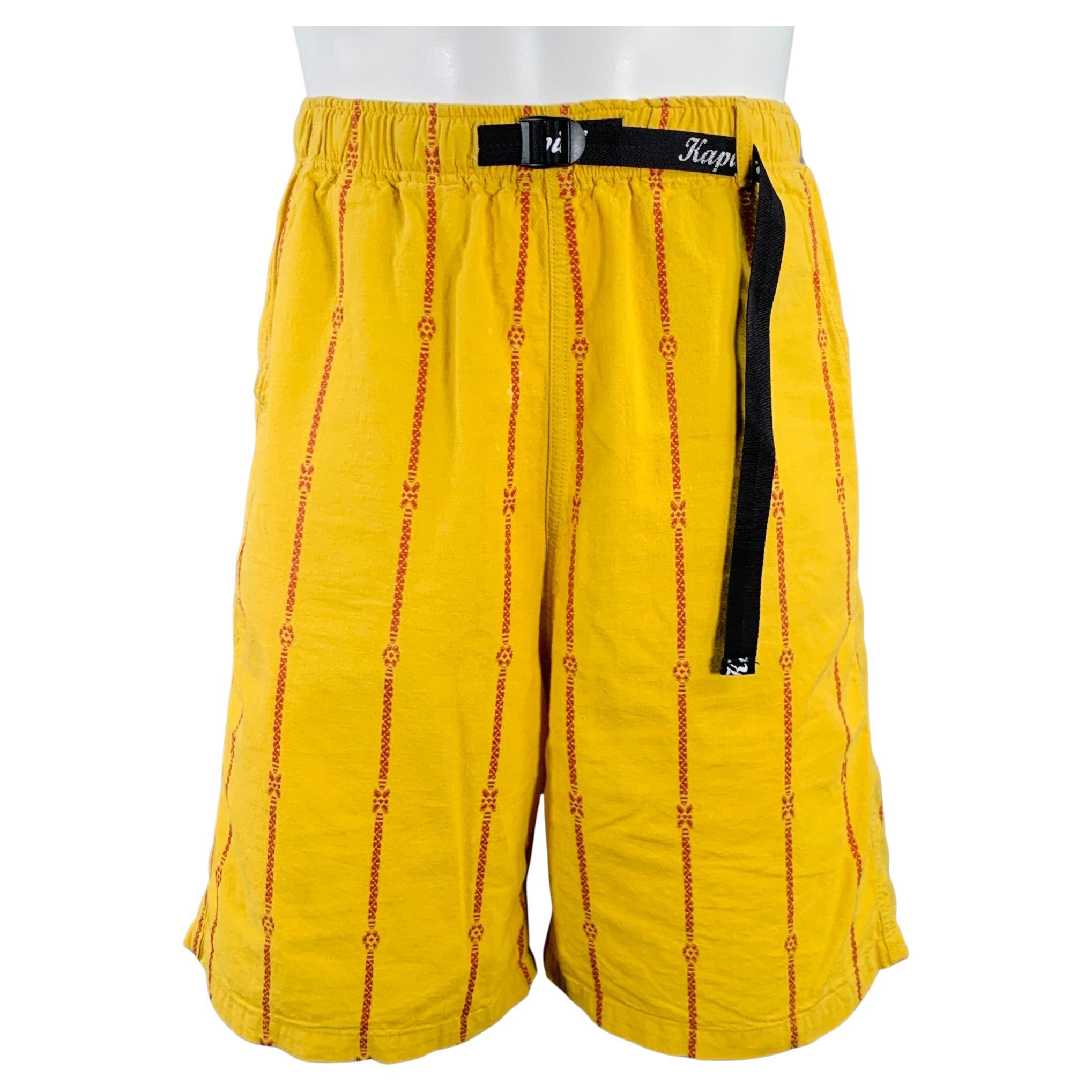 KAPITAL Größe M Gelb Orange Gestreift Baumwolle Leinen Kordelzug Shorts