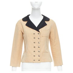LOUIS VUITTON beige cotton ramie silver buttons crop jacket FR34 XS