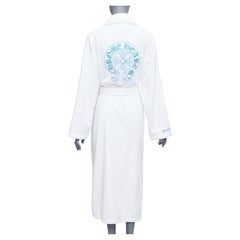 rare CHROME HEARTS white turkish cotton blue embroidery logo robe M