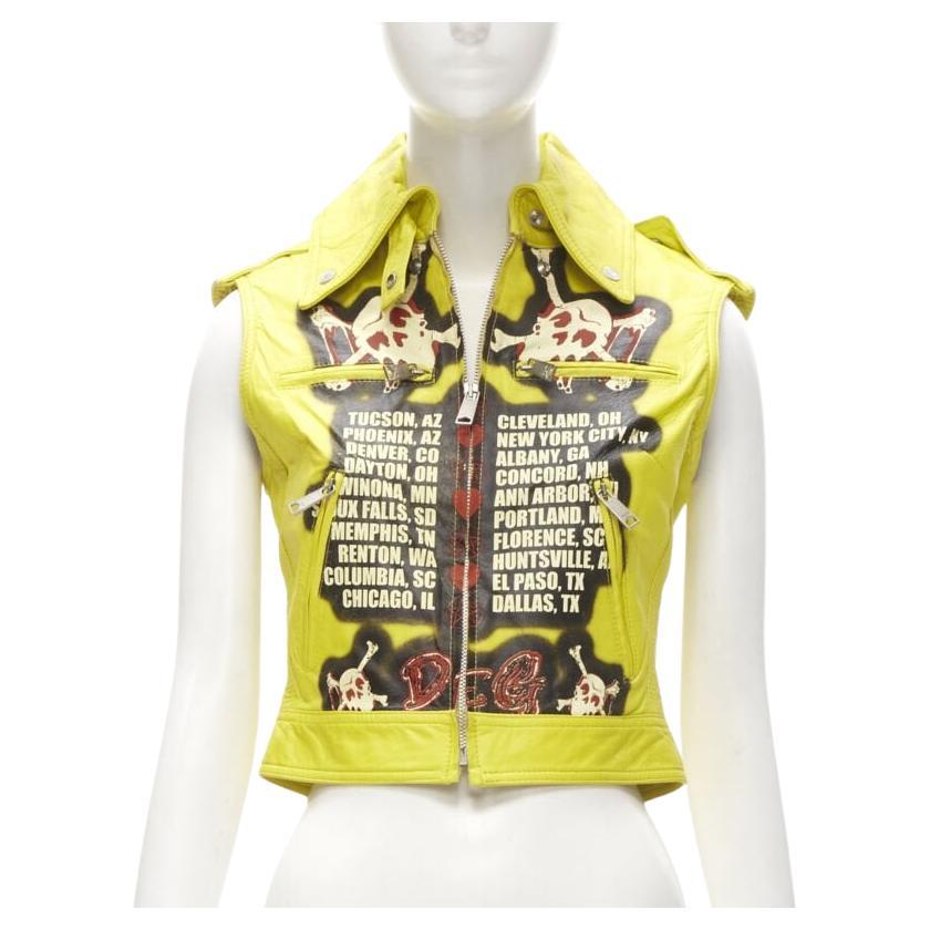 D&G DOLCE GABBANA Vintage 2001 gelbe moderne Beauty Rock Leder-Bikerjacke IT38 XS im Angebot