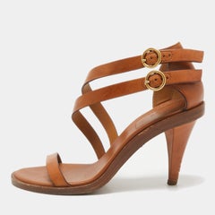 Chloe Brown Leder Double Ankle Strap Nikos Sandalen Größe 38