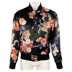 SAINT LAURENT Talla 40 Negro Multi Color Floral Viscosa Chaqueta Varsity