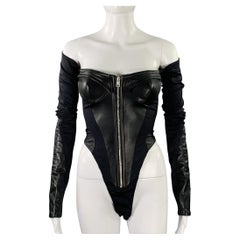 Mugler Taglia 2 Body in pelle d'agnello nera misto nylon