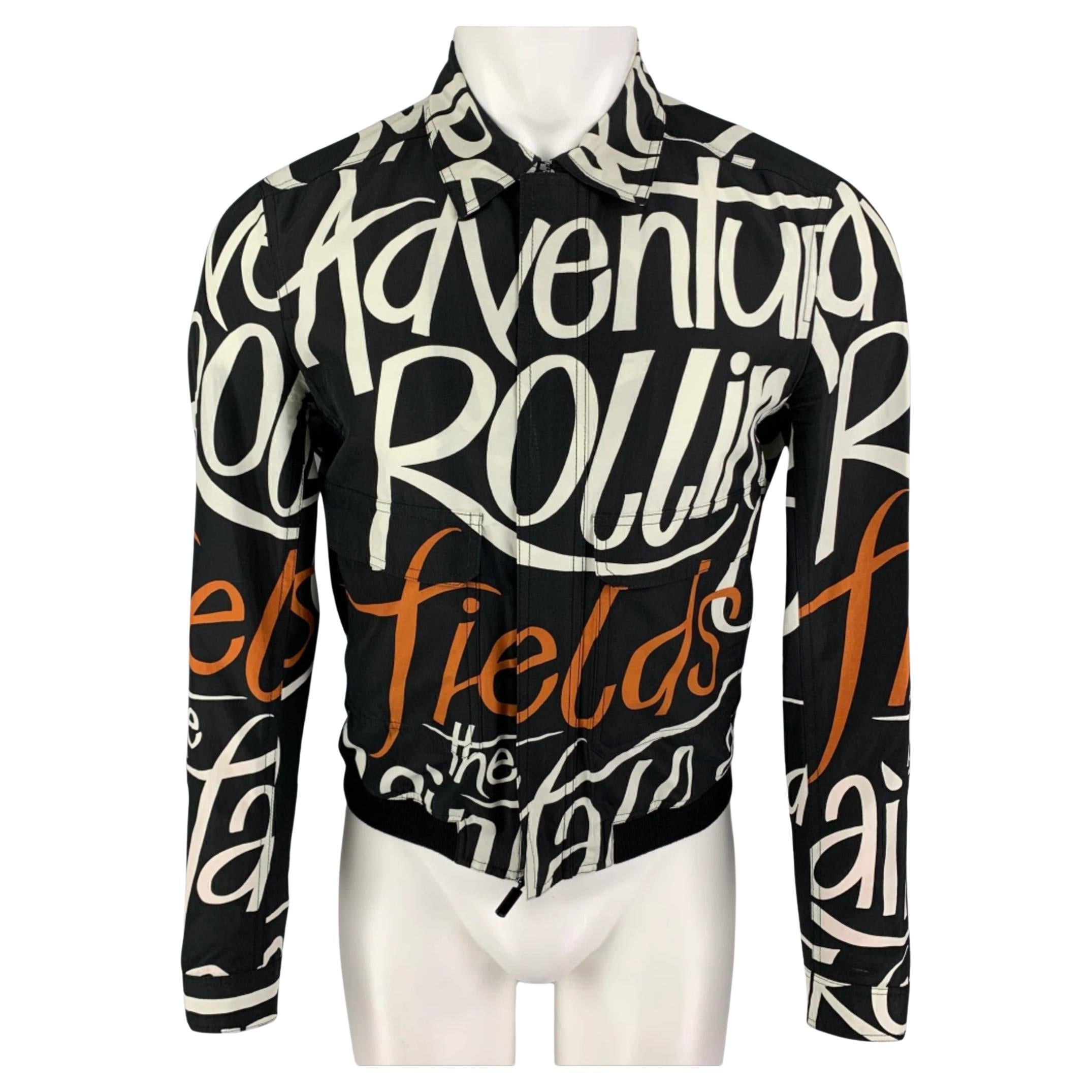 BURBERRY PRORSUM Size 36 Black Copper Graphic Silk Blend Jacket For Sale