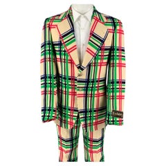 GUCCI FW 21 Size 36 Cream Multi Color Plaid Wool Cotton Notch Lapel Suit