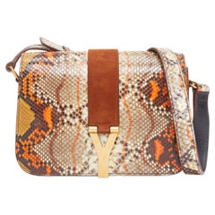 YVES SAINT LAURENT Chyc orange brown scaled leather flap crossbody bag