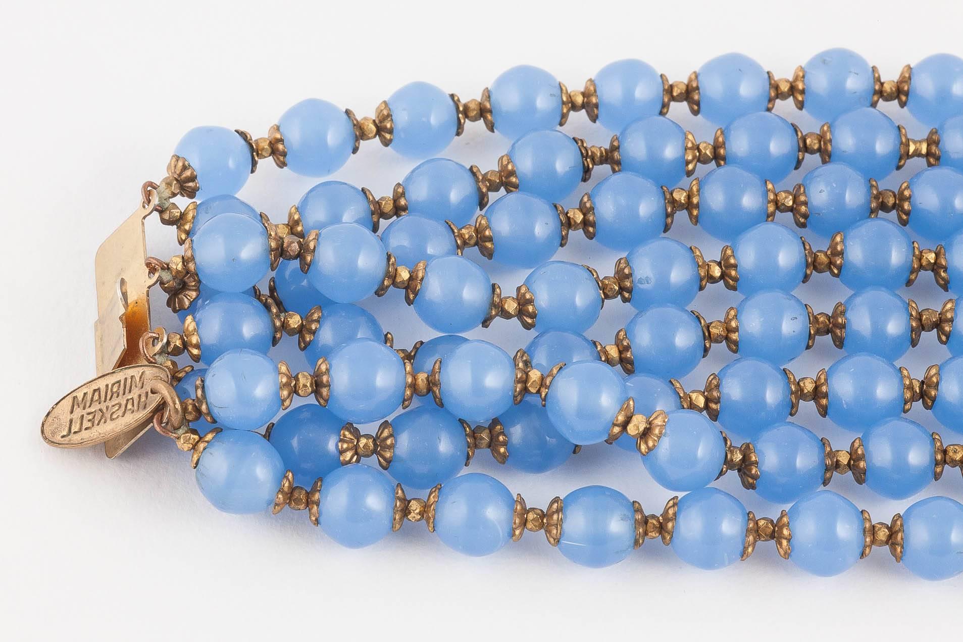 Miriam Haskell hyacinth blue beaded wide bracelet, 1960s In Excellent Condition In Greyabbey, County Down