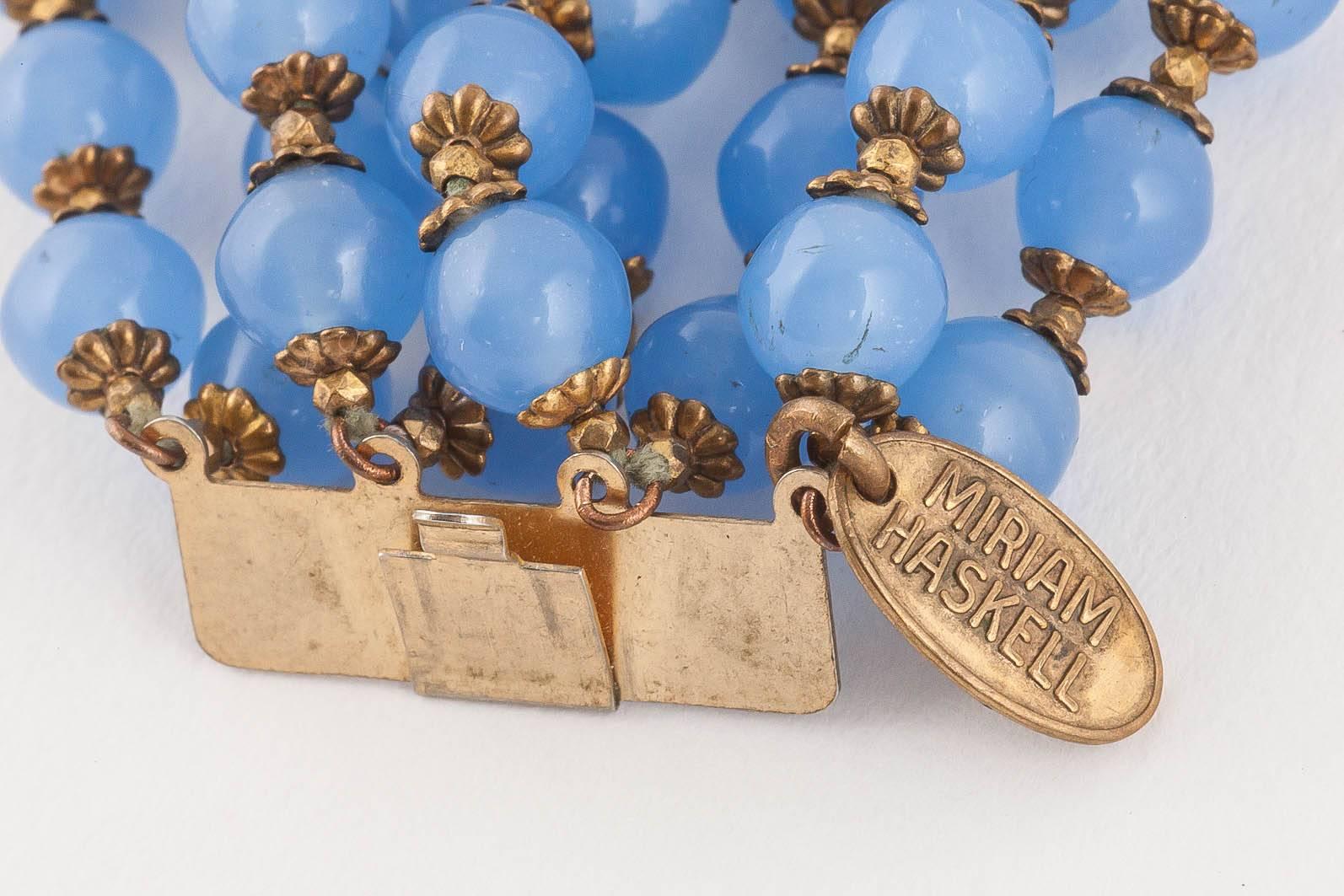 Miriam Haskell hyacinth blue beaded wide bracelet, 1960s 1