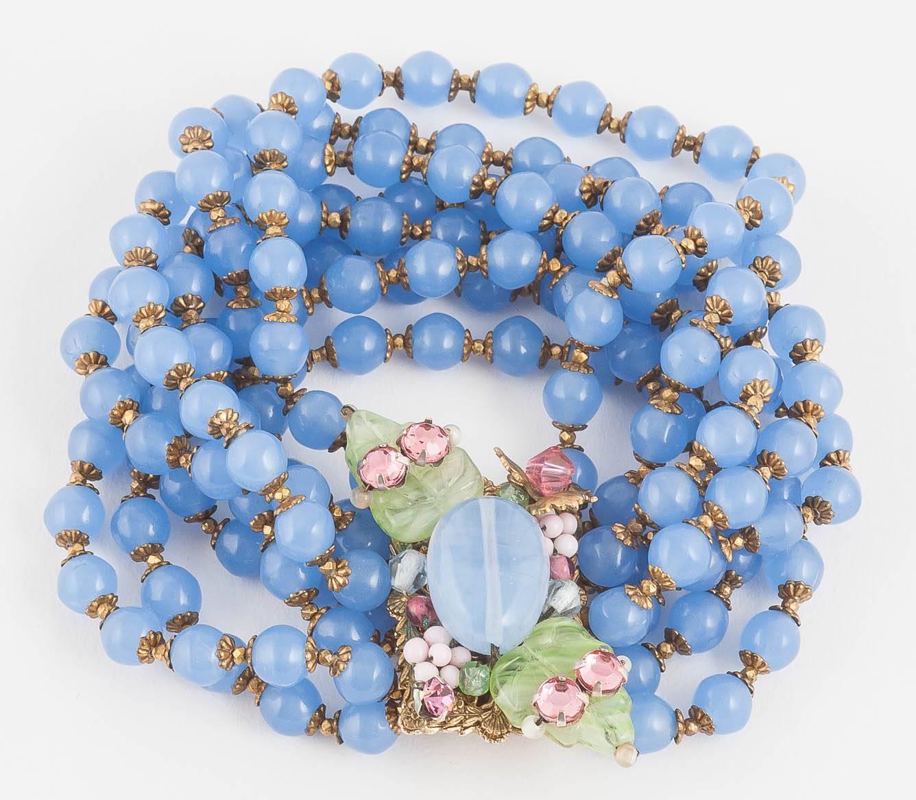 Miriam Haskell hyacinth blue beaded wide bracelet, 1960s 2