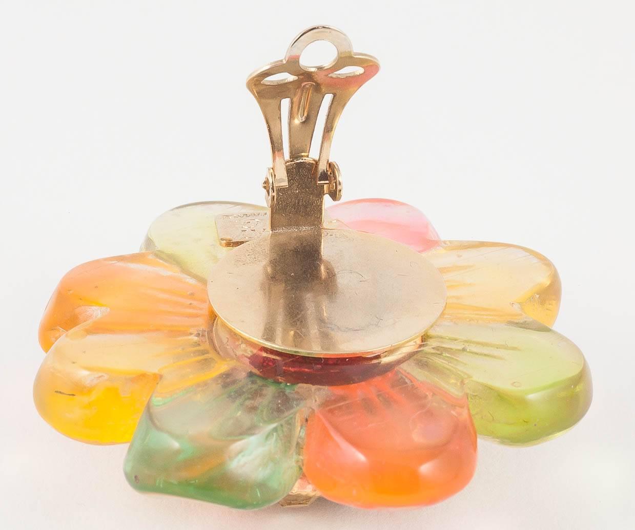 Jacky de G multicoloured rhinestone and lucite 'daisy' earrings, 1980s  2