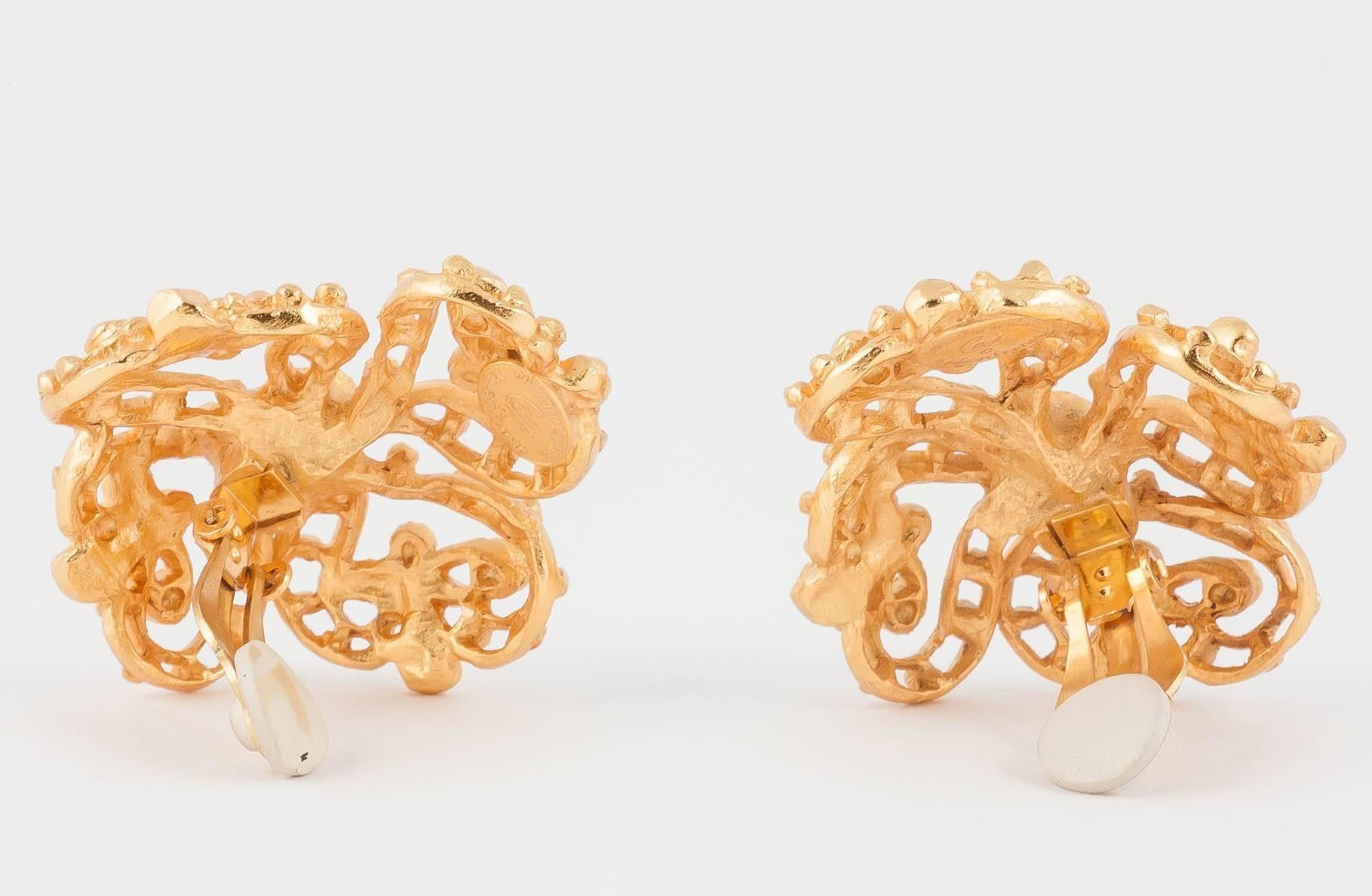 Christian Lacroix stylized gilt flower earrings, 1980s  In Excellent Condition In Greyabbey, County Down