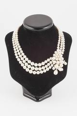 Louis Rousselet three row baroque pearl necklace with matching earrings, 1950s