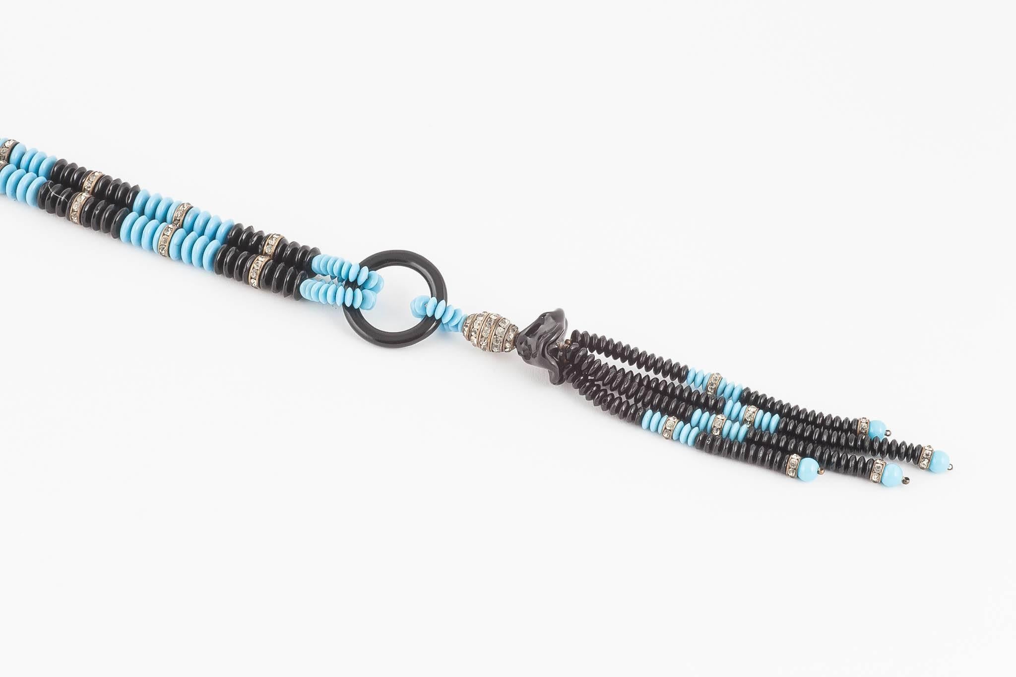 Turquoise and black glass sautoir, French, 1920s 2