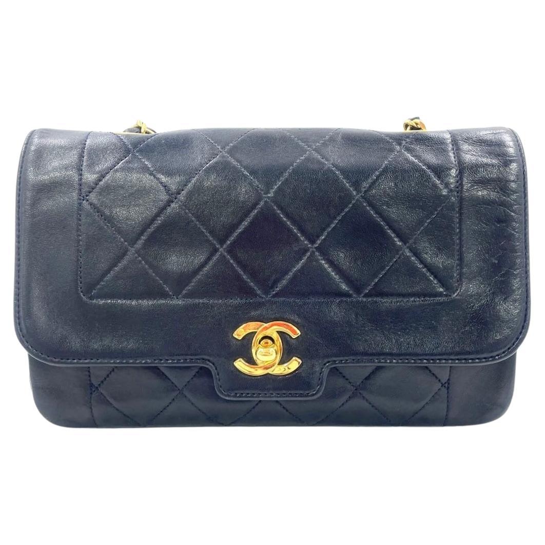 Chanel Diana CC Flap Bag Small Vintage Black Lambskin Leather with 24k Gold HW