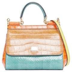 DOLCE GABBANA Miss Sicily colorblock scaled leather satchel crossbody bag