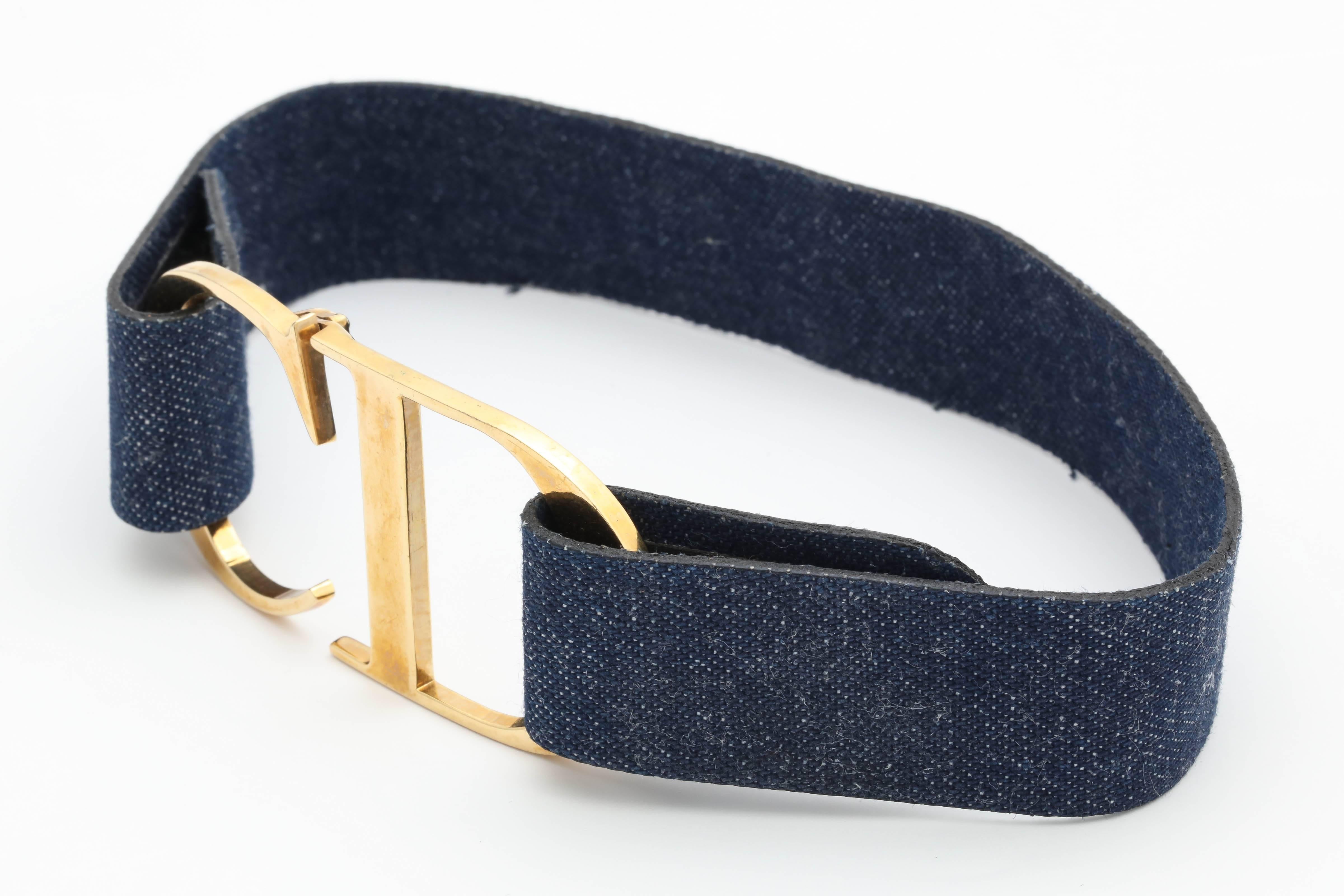 John Galliano for Christian Dior denim choker with iconic CD Logo.