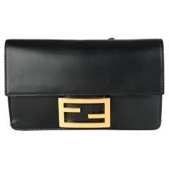 Fendi Black Calfskin Mini Flat Baguette with Black 'Strap You' Strap