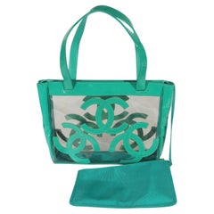 Chanel Teal Vinyl Patent Triple CC Tote