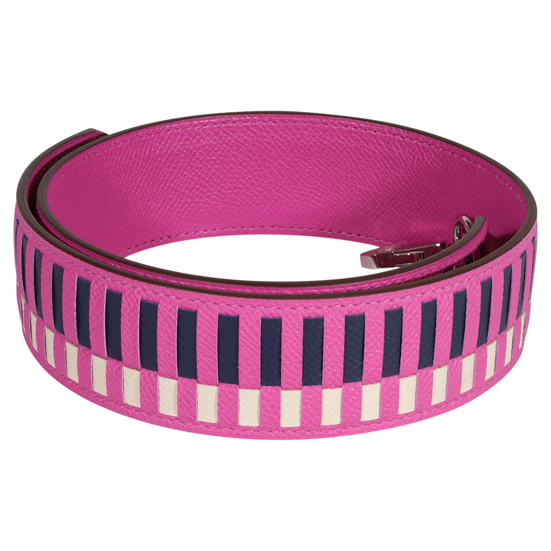 Tracolla Hermès Magnolia, Bleu Saphir e Craie Epsom Tressage in vendita