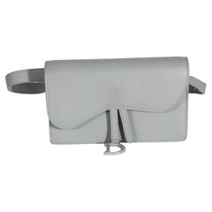 Christian Dior Grey Calfskin Saddle Belt Pouch