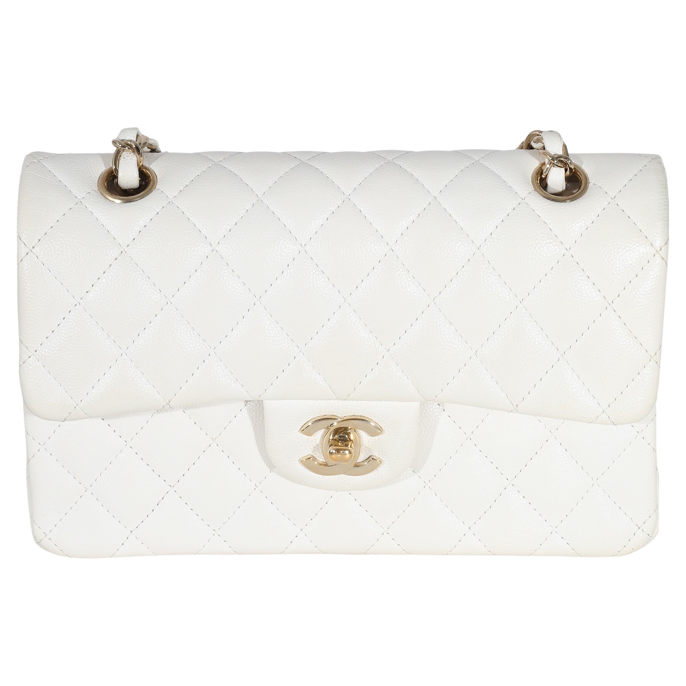 Chanel White Quilted Small Classic Double Flap Bag