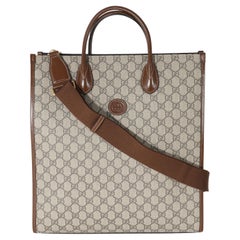 Gucci Beige GG Supreme Canvas Brown Leder Medium Interlocking G Tote