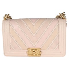 Chanel Beige Caviar Suede Calfskin Chevron Medium Boy Handbag