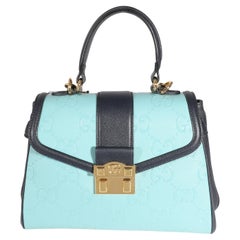 Gucci Blue Wonka Grain Calfskin GG Monogram Top Handle Bag