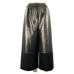 LOEWE Size XS Black Lambskin Leather Goat Suede Wide Leg Dress Pants