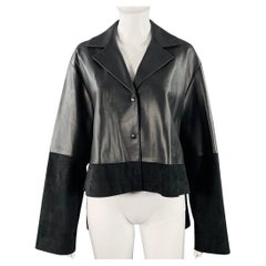 LOEWE Size 2 Black Leather Mixed Materials Lambskin Leather Jacket Blazer