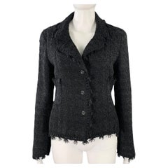 CHANEL Size 4 Black Cotton Blend Boucle Single Breasted Jacket Blazer