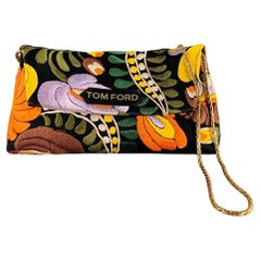 TOM FORD Black Multi Color Embroidered Leather Handbag