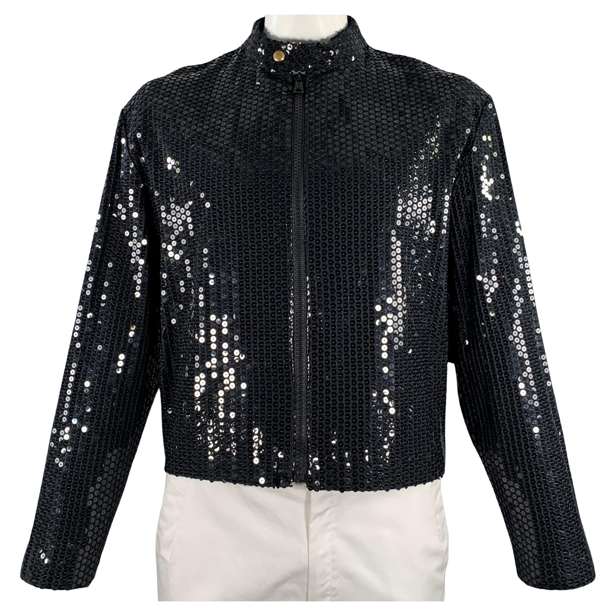 MOSCHINO Giacca con zip in poliestere con paillettes nera taglia 42