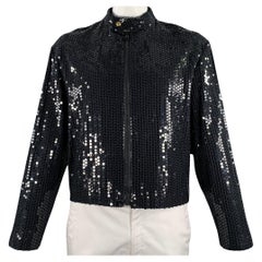 MOSCHINO Giacca con zip in poliestere con paillettes nera taglia 42