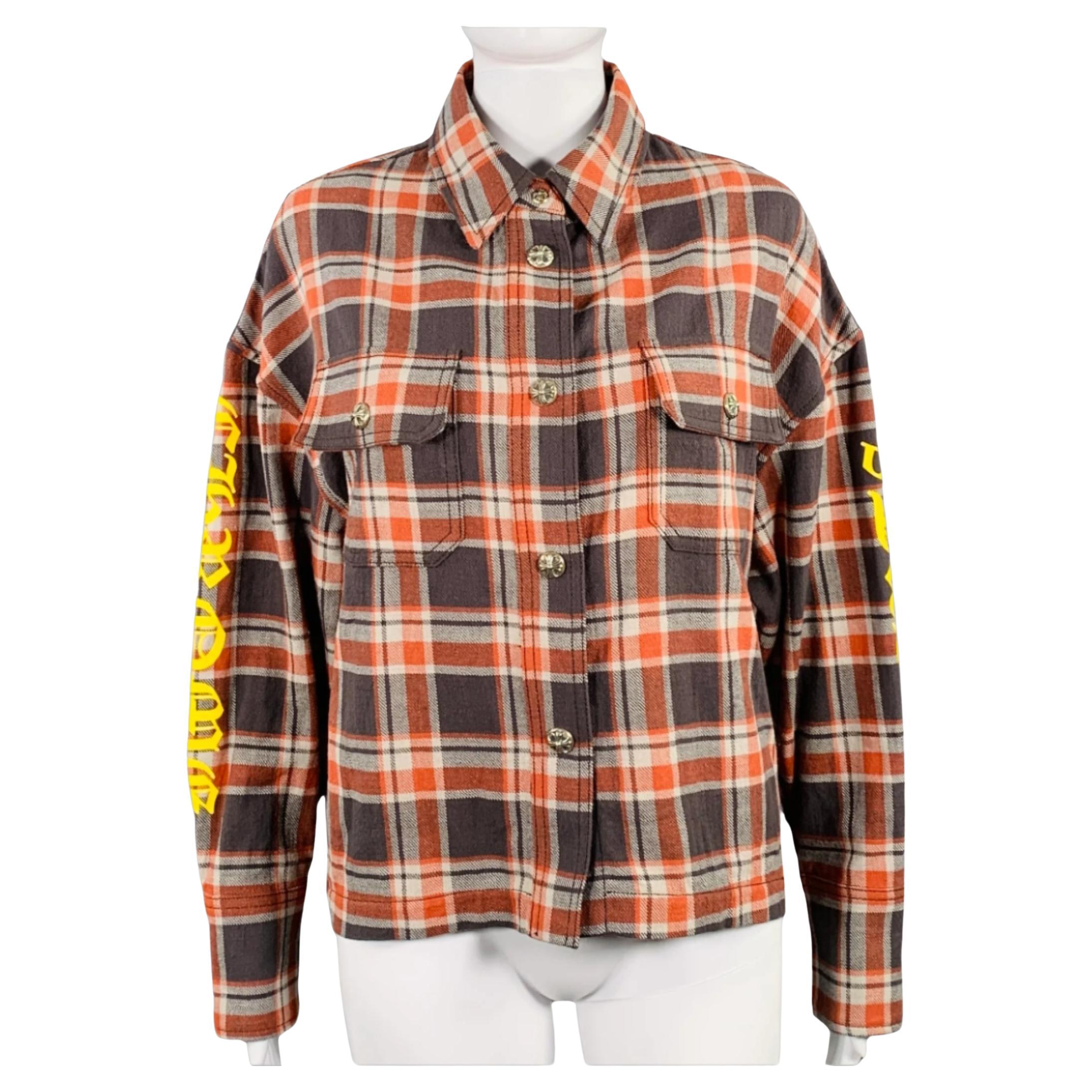 CHROME HEARTS Größe S Braun Orange Gelb Baumwolle kariertes Hemd im Angebot