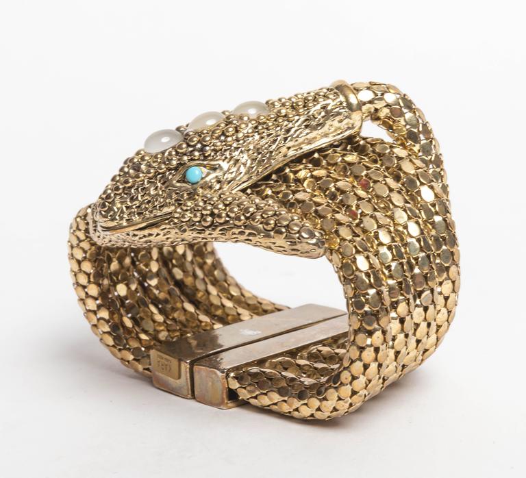 Kara Ross Vintage 14K Gold Plated Snake Bracelet For Sale at 1stdibs