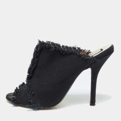 N21 Azul Marino Lona Punta Abierta Slide Mules Talla 40