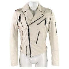 ALEXANDER MCQUEEN Size 38 Off White Leather Biker Jacket
