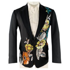 DRIES VAN NOTEN Größe 38 Schwarzer mehrfarbiger mit Pailletten besetzter Sportmantel aus Wollgemisch